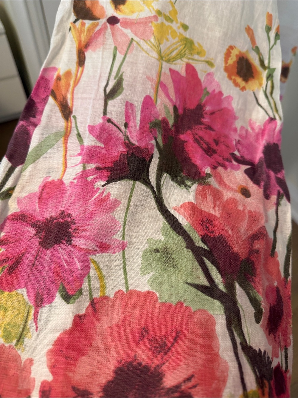 Wide Leg Floral Linen Pants - White with Pink Floral - Picture 3 of 5